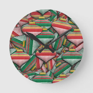 Retro Rood Groen Gestreept Ornament Patroonontwerp Ronde Klok