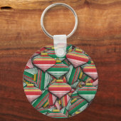 Retro Rood Groen Gestreept Ornament Patroonontwerp Sleutelhanger (Voorkant)