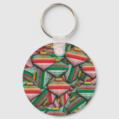 Retro Rood Groen Gestreept Ornament Patroonontwerp Sleutelhanger (Achterkant)