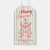 Retro rood groen getekend Grappige kerstboom  Cadeaulabel (Voorkant)