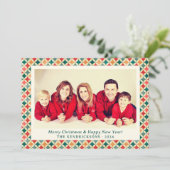 Retro Rood/Groen/Goud Sterren Vakantiefoto Feestdagenkaart (Staand voorkant)