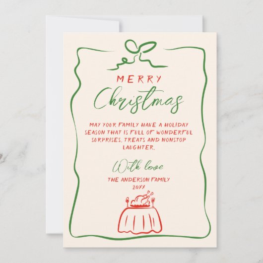 Retro Rood Groen Hand Geschreven Getekend Vrolijk  Feestdagenkaart (Voorkant)