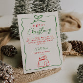 Retro Rood Groen Hand Geschreven Getekend Vrolijk  Feestdagenkaart