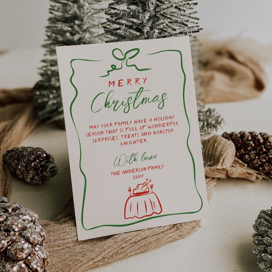 Retro Rood Groen Hand Geschreven Getekend Vrolijk  Feestdagenkaart