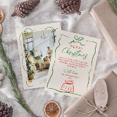 Retro Rood Groen Hand Geschreven Getrokken Foto Ke Feestdagenkaart