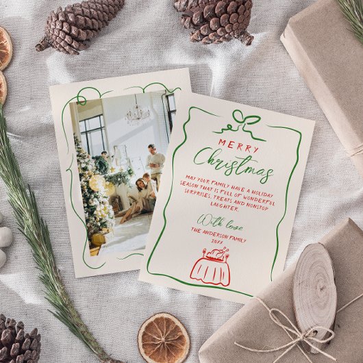 Retro Rood Groen Hand Geschreven Getrokken Foto Ke Feestdagenkaart