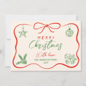 Retro  Rood Groen Hand getekend Foto Kerst Feestdagenkaart (Voorkant)