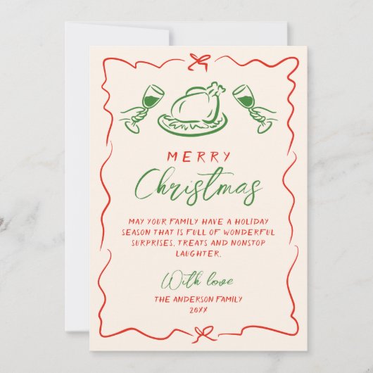 Retro  Rood Groen Hand getekend Foto Kerst Feestdagenkaart (Voorkant)