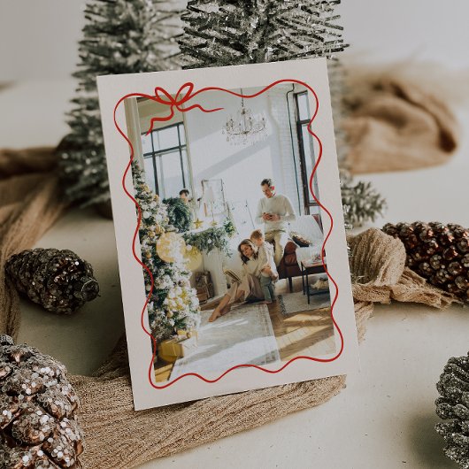 Retro  Rood Groen Hand getekend Foto Kerst Feestdagenkaart