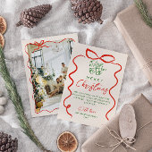 Retro Rood Groen Hand Getekend Geschreven Foto Ker Feestdagenkaart