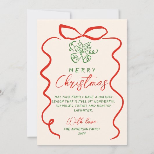 Retro Rood Groen Hand Getekend Geschreven Foto Ker Feestdagenkaart (Voorkant)