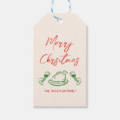 Retro Rood Groen Hand getekend Vrolijk Kerstfeest Cadeaulabel (Voorkant)