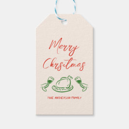 Retro  Rood Groen Hand getekend Vrolijk Kerstfeest Cadeaulabel