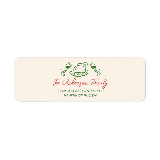 Retro  Rood Groen Hand getekend Vrolijk Kerstfeest Etiket (Voorkant)