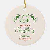 Retro  Rood Groen Hand getekend Vrolijk Kerstfeest Keramisch Ornament (Voorkant)