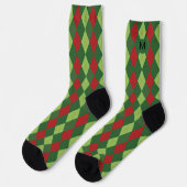 Retro Rood Groen Kerst Argyle Patroon Monogram Sokken (Links)