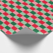 Retro Rood Groen Roze Tartan Geplaagd Kerstmis Cadeaupapier (Hoek)