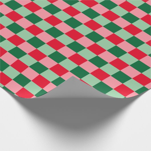 Retro Rood Groen Roze Tartan Geplaagd Kerstmis Cadeaupapier (Hoek)