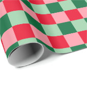 Retro Rood Groen Roze Tartan Geplaagd Kerstmis Cadeaupapier (Rol Hoek)