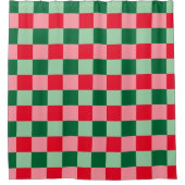 Retro Rood Groen Roze Tartan Geplaagd Kerstmis Douchegordijn (Voorkant)