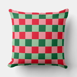 Retro Rood Groen Roze Tartan Geplaagd Kerstmis Kussen