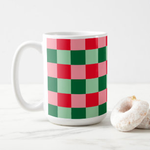 Retro Rood Groen Roze Tartan Plaid Kerst Mok