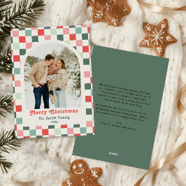 Retro rood groen schaakbord foto boog kerst feestdagenkaart