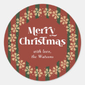 Retro Rood & Groen Vrolijk Kerstfeest Aangepaste N Ronde Sticker (Voorkant)