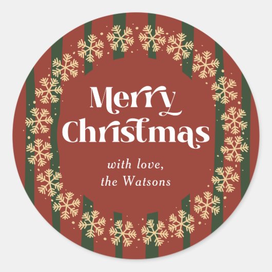 Retro Rood & Groen Vrolijk Kerstfeest Aangepaste N Ronde Sticker (Voorkant)