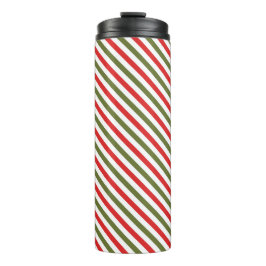 Retro rood groen wit kerst streeppatroon thermosbeker