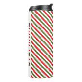 Retro rood groen wit kerst streeppatroon thermosbeker (Gedraaid links)