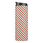 Retro rood groen wit kerst streeppatroon thermosbeker (Geroteerd rechts)