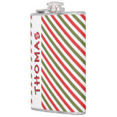 Retro rood groen witte kerststreeppatroon heupfles (Links)