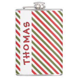 Retro rood groen witte kerststreeppatroon  heupfles