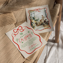 Retro rood groene hand getekend eigenzinnige boog  feestdagenkaart