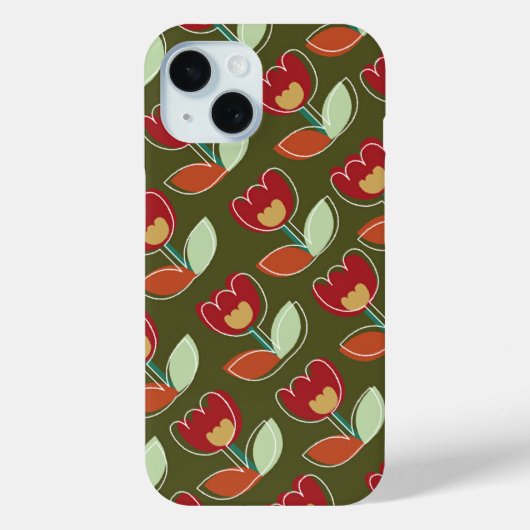 Retro Rood Groene Tulpen Bloemen Bloeien Schattige Case-Mate iPhone Case (Achterkant)