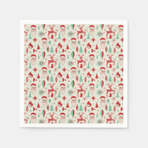 Retro Rood & Mint Midden-Eeuwse Kerstman Rendier Servet