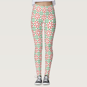 Retro Rood Mintgroene Bloem Geometrisch Patroon Leggings