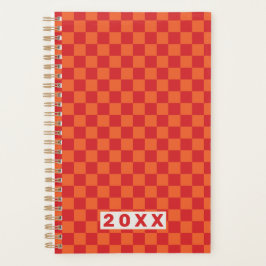 Retro rood oranje dambord 2026 planner