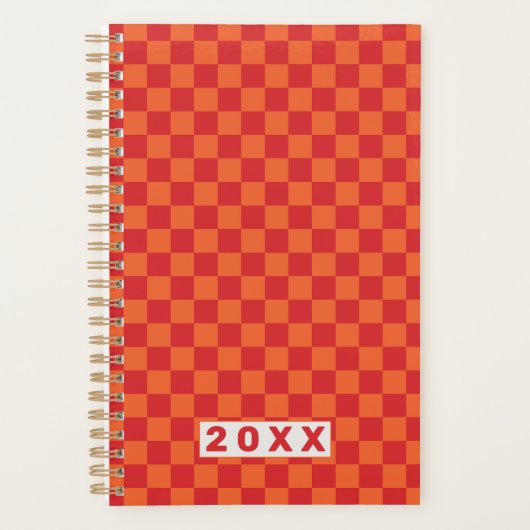 Retro rood oranje dambord 2026 planner (Voorkant)