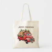 Retro  Rood Pickup Vrachtwagen Vrolijk Kerstfeest Tote Bag (Voorkant)