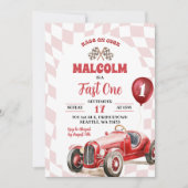 Retro Rood Race Auto Snel Een 1e Verjaardag Kaart (Voorkant)
