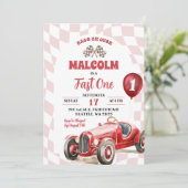 Retro Rood Race Auto Snel Een 1e Verjaardag Kaart (Staand voorkant)