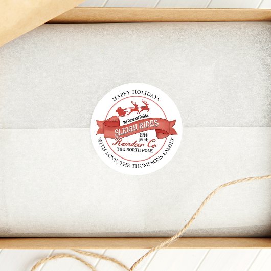 Retro Rood Rendier Kerstmis Custom Ronde Sticker