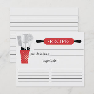 Retro Rood Rollen Keukengerei Receptkaart