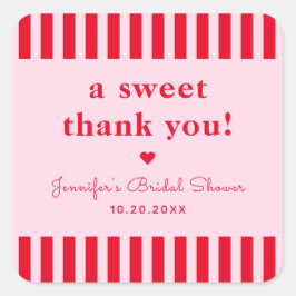 Retro rood & roze bruidsfeest bedankje cadeautje vierkante sticker