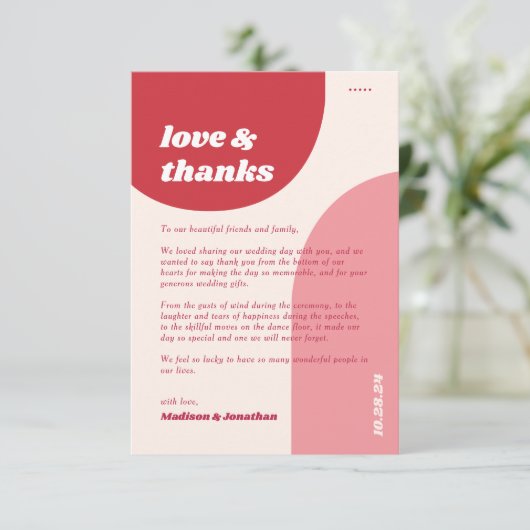 Retro rood roze geometrisch | Liefde & Bedankt Bru (Staand voorkant)