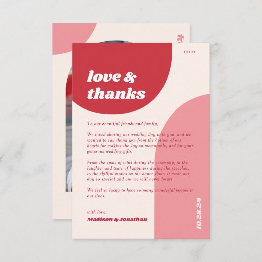 Retro rood roze geometrisch | Liefde & Bedankt Bru (Voorkant / Achterkant)