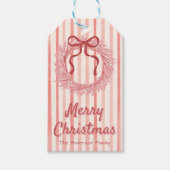 Retro Rood Roze Getrokken Boog Krans Kerstmis Cadeaulabel (Voorkant)