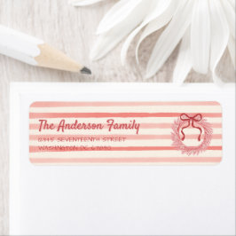 Retro Rood Roze Getrokken Boog Krans Kerstmis Etiket